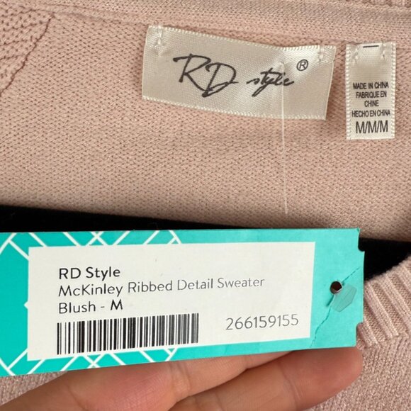 NWT RD Style Blush/Pink McKinley Ribbed Long Sleeve Curved Hem Sweater-Medium - Picture 4 of 4